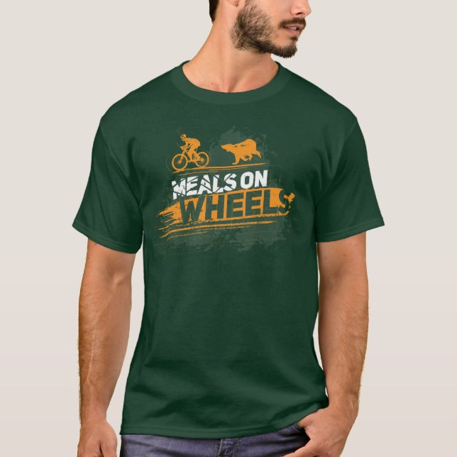 Meals on Wheels Cyclist Escape From Bear T-Shirt (Front)
