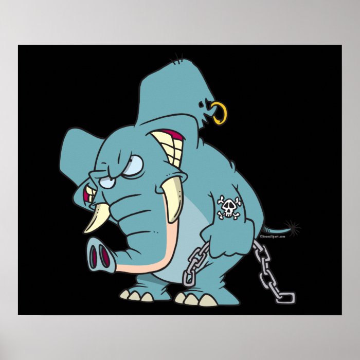 mean badass elephant cartoon poster