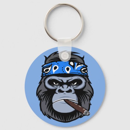 Mean Biker gorilla ape smoking cigar animal art Keychain