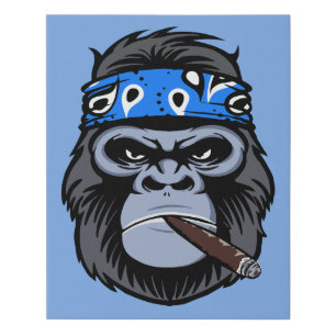 Mean Biker gorilla smoking cigar animal art Faux Canvas Print