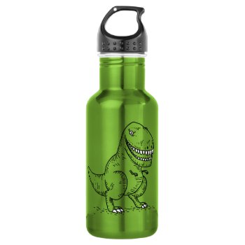 Mean Cool Dinosaur T Rex Cartoon Stainless Steel Water Bottle by tashatzazzle at Zazzle