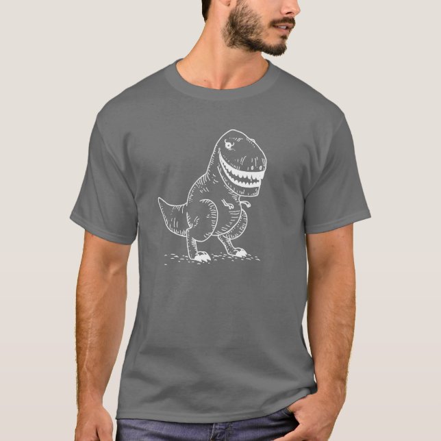 Mean Cool Dinosaur T Rex Cartoon T-Shirt (Front)