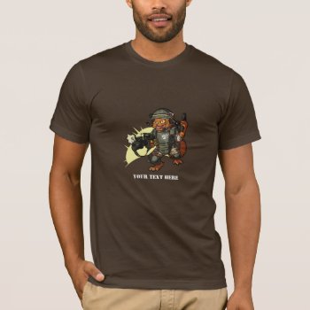 Mean Sci-fi Marine Firing Gun Cartoon Ginger Cat T-shirt by NoodleWings at Zazzle