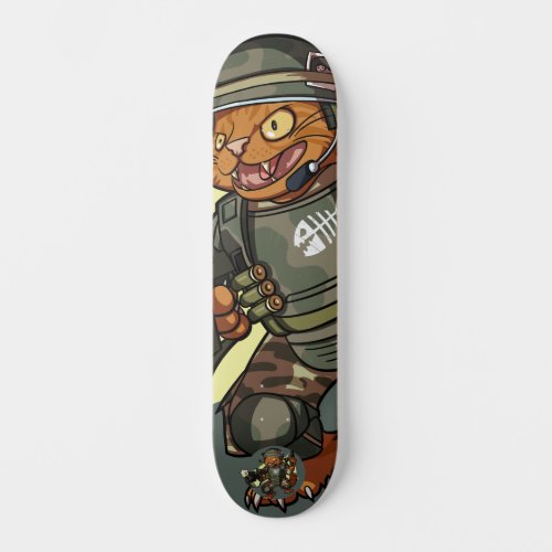 Mean Sci_fi Marine Firing Gun Ginger Cat Cartoon Skateboard