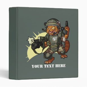 Mean Sci-fi Marine Ginger Cat Firing Gun Cartoon 3 Ring Binder