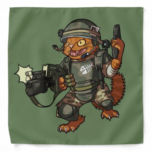 Mean Sci_fi Marine Ginger Cat Firing Gun Cartoon Bandana