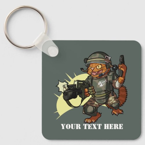 Mean Sci_fi Marine Ginger Cat Firing Gun Cartoon Keychain