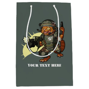 Mean Sci-fi Marine Ginger Cat Firing Gun Cartoon Medium Gift Bag
