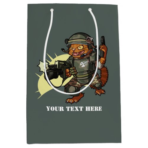 Mean Sci_fi Marine Ginger Cat Firing Gun Cartoon Medium Gift Bag