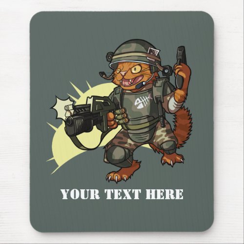 Mean Sci_fi Marine Ginger Cat Firing Gun Cartoon Mouse Pad