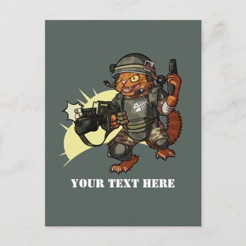 Mean Sci_fi Marine Ginger Cat Firing Gun Cartoon Postcard