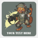 Mean Sci-fi Marine Ginger Cat Firing Gun Cartoon