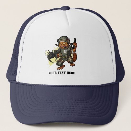 Mean Sci_fi Marine Ginger Cat Firing Gun Cartoon Trucker Hat