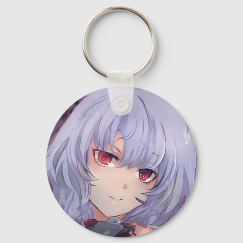 Mean violet haired girl red eyes anime manga keychain