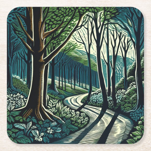 Meander Square Paper Coaster (Front)