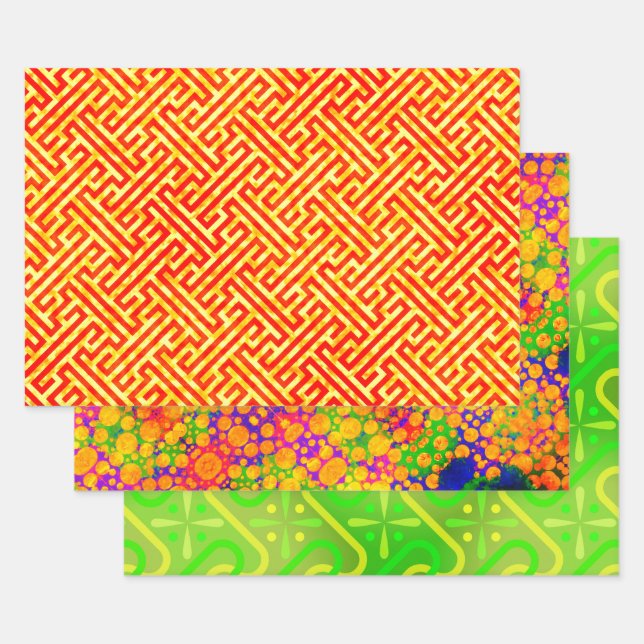 Meander, Tie Die and Aleppo Egyptian Wrapping Paper Sheets (Set)