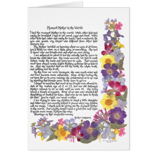 Meanest Mother poem Cards (Front)