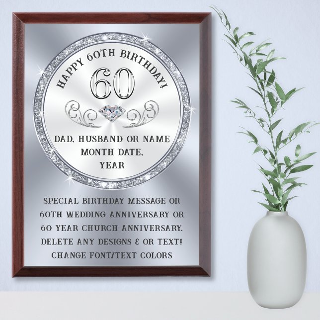 Meaningful 60th Birthday Gifts for Dad, Award Plaque (60th birthday gift for man who has everything. Personalised and, Meaningful birthday gifts for him.)