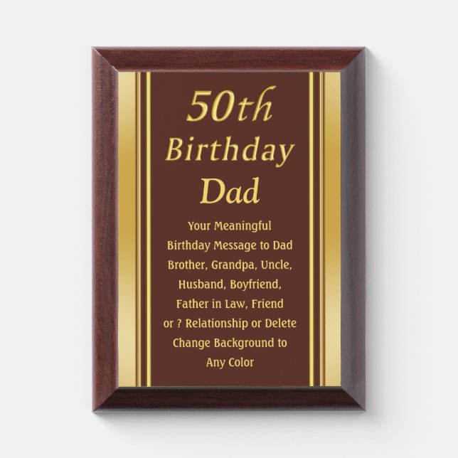 Meaningful Custom, 50th Birthday Gifts for Dad, Award Plaque (Vertical)