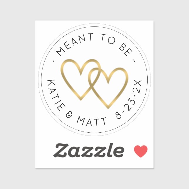 Meant to Be Double Heart Metallic Gold Wedding  Sticker (Sheet)