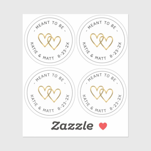 Meant to Be Double Heart Metallic Gold Wedding     Sticker (Sheet)