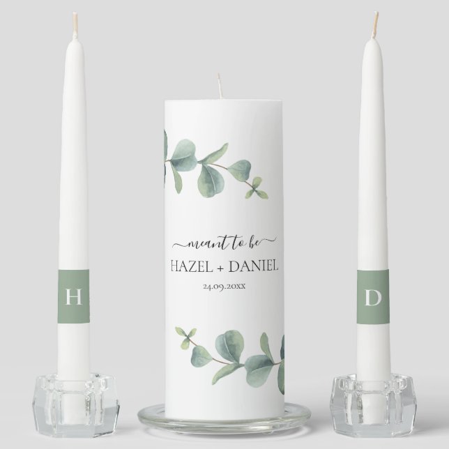  Meant To be Eucalyptus Greenery Wedding  Unity Candle Set (Front)