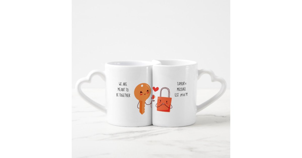 Meant To Be - Lock and Key Kawaii Cute Customized Coffee Mug Set