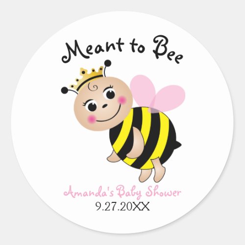 Meant to Bee Baby Shower Stickers_Pink Classic Round Sticker