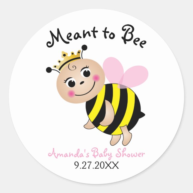 Meant to Bee Baby Shower Stickers-Pink Classic Round Sticker (Front)