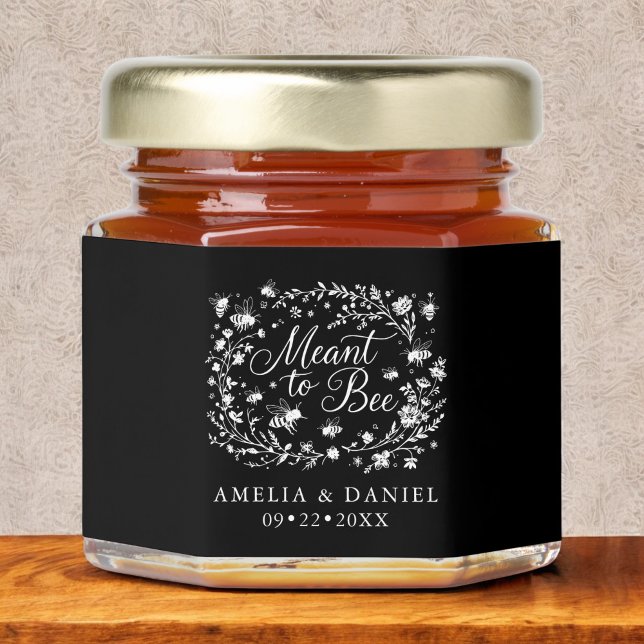 Meant to Bee Black White Minimalist Wedding Honey Jar Favors (Creator Uploaded)