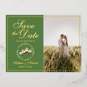 Meant To Bee Couple Wedding Picture Save The Date Foil Invitation Postcard