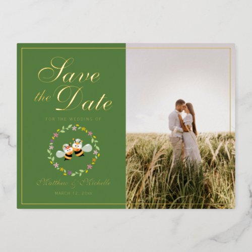 Meant To Bee Couple Wedding Picture Save The Date Foil Invitation Postcard