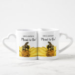 Meant to Bee Couples Wedding or Anniversary Coffee Mug Set<br><div class="desc">These matching mugs are perfect for bee-loving couples. They feature a close up photo of a bee on a yellow flower and your own names and massage in black lettering above. They're perfect for celebrating a wedding or anniversary.</div>