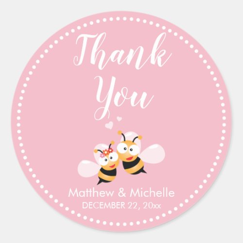 Meant To Bee Elegant Pink Cute Wedding Thank You Classic Round Sticker