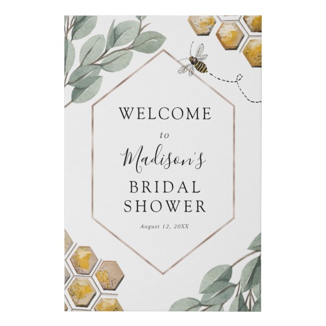 Meant to Bee Eucalyptus Baby Shower Welcome Faux Canvas Print (Front)