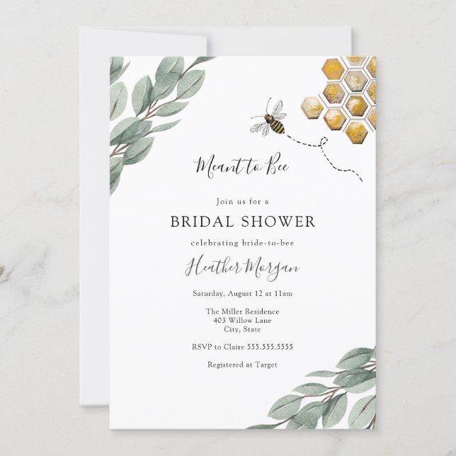 Meant to Bee Eucalyptus Bridal Shower Invitation (Front)