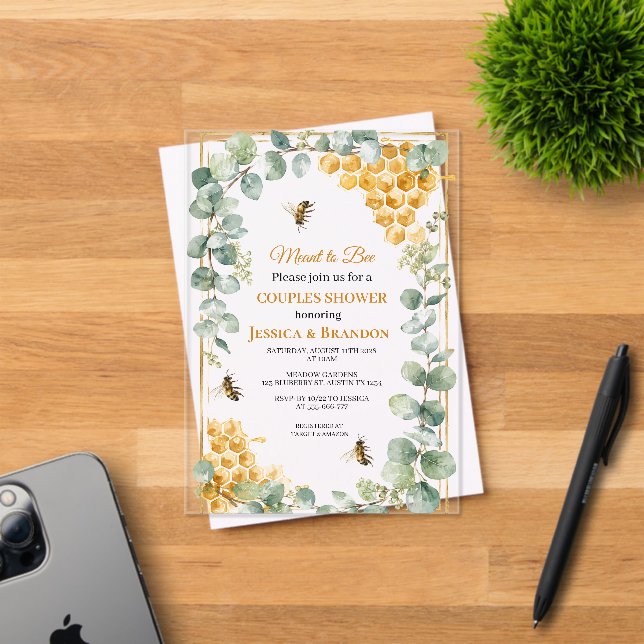 Meant to Bee Eucalyptus Greenery Couples Shower  Acrylic Invitations (Insitu (Invitation Card))