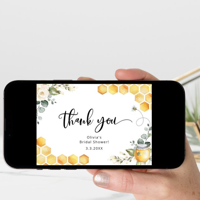 Meant to bee floral bee bridal shower thank you card (Front Digital)