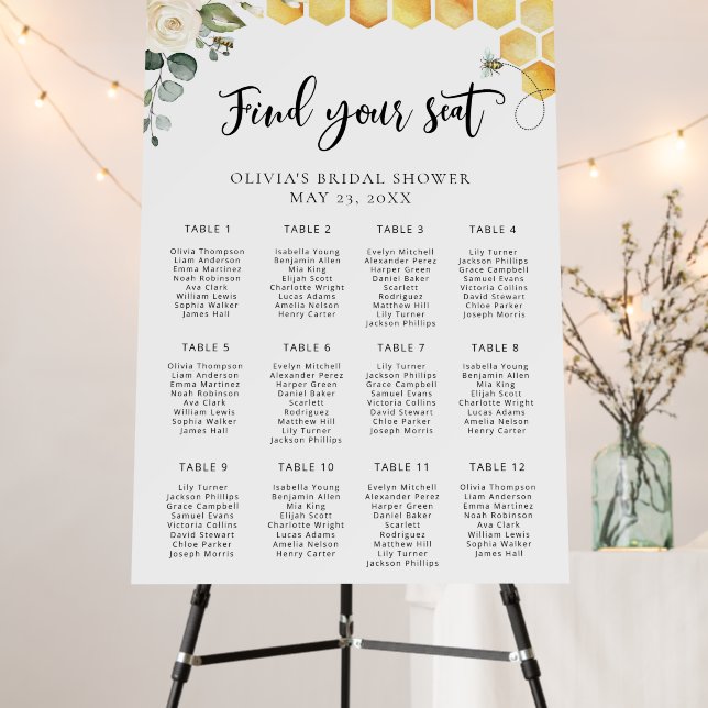 Meant to Bee Floral wedding seating chart Foam Board (In Situ (Stand))