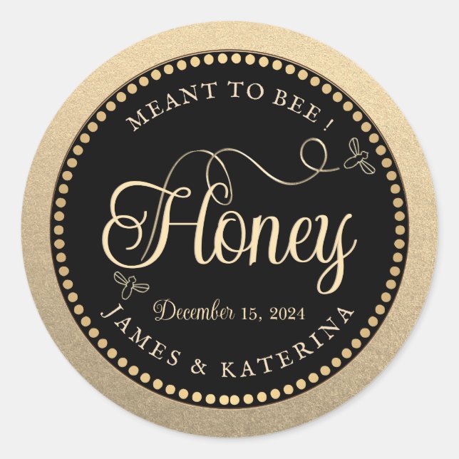 Meant to Bee Gold Black Wedding Honey Bee Label (Front)