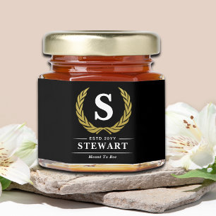 Meant To Bee Gold Wreath Monogram Wedding Honey Jar Favors