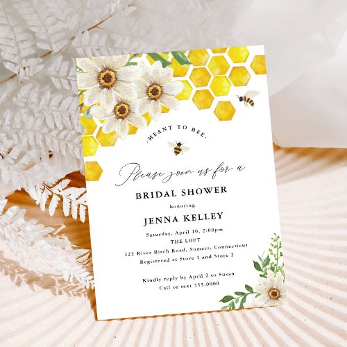 Meant to Bee Honey Bee and Daisies Bridal Shower Invitation