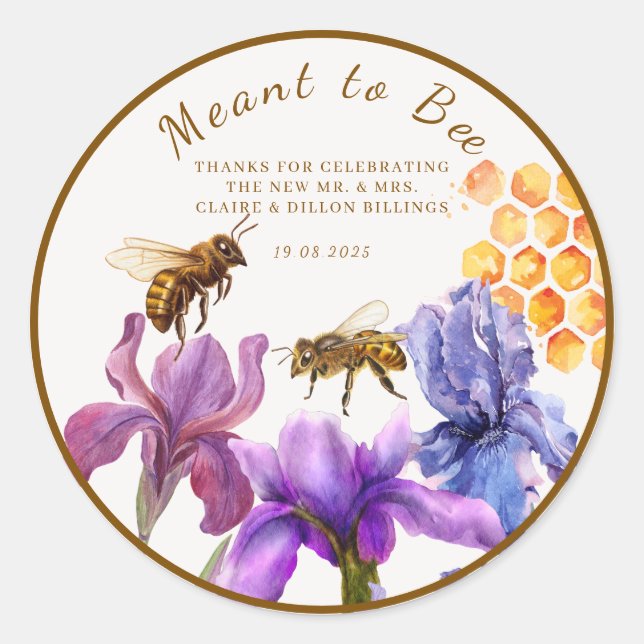 Meant to Bee Honey Wedding Favor Classic Round Sticker (Front)