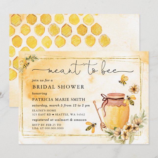 Meant To Bee Honeybee Floral Bridal Shower Invitation (Front/Back)