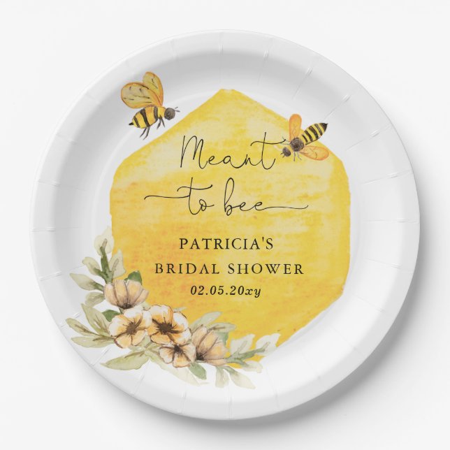 Meant To Bee Honeybee Floral Bridal Shower Paper Plates (Front)