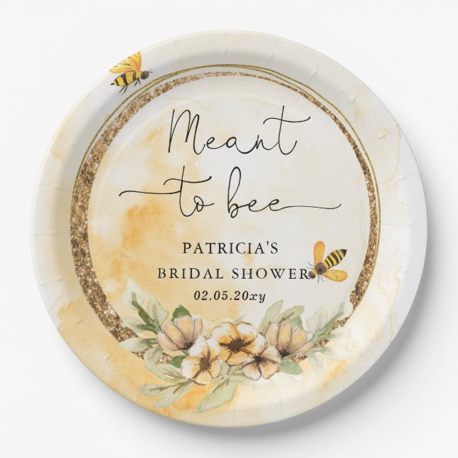 Meant To Bee Honeybee Floral Bridal Shower Paper Plates (Front)