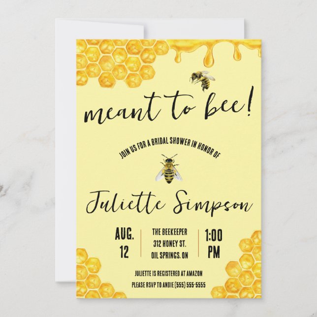 Meant to Bee!  Honeybee, Honey, Bridal Shower Invitation (Front)