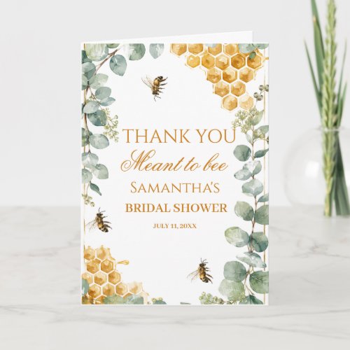 Meant to Bee Honeycomb Eucalyptus Bridal Shower Letterpress Thank You Card