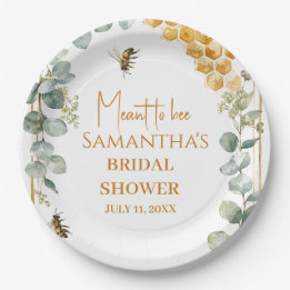 Meant to Bee Honeycomb Eucalyptus Bridal Shower Paper Plates