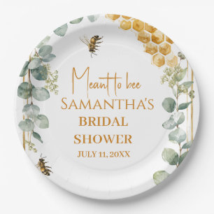 Meant to Bee Honeycomb Eucalyptus Bridal Shower Paper Plates